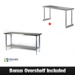 1829 x 610mm Stainless Steel Bench + Single Tier Overshelf