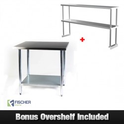 1220 x 760mm Stainless Steel Bench + Double Tier Overshelf