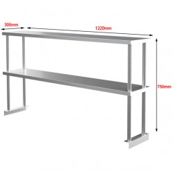 1220 x 760mm Stainless Steel Bench + Double Tier Overshelf